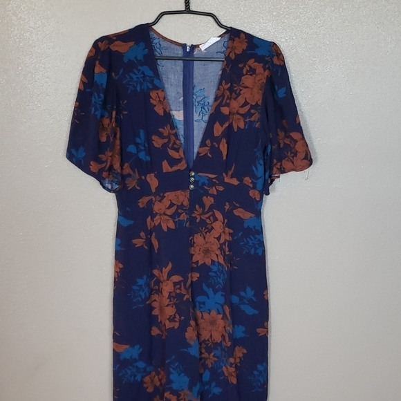 Sage the label blue and Orange floral Deep Vneck Jumpsuit romper Capri Style - Picture 3 of 9
